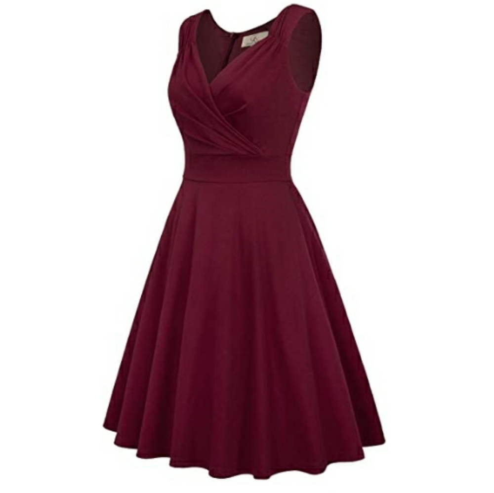 Women's 50s 60s Vintage Sleeveless V-Neck Dress - Picture 3 of 6